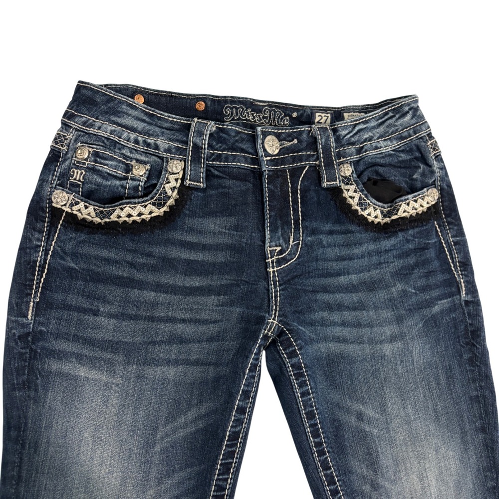 Miss Me Signature Bootcut Blue Jeans Women 27x34 Stretch Western Boho Distress - Picture 9 of 14